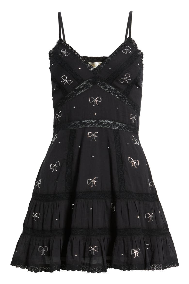 Solbina Crystal Bow Detail Minidress, Alternate, color, BLACK