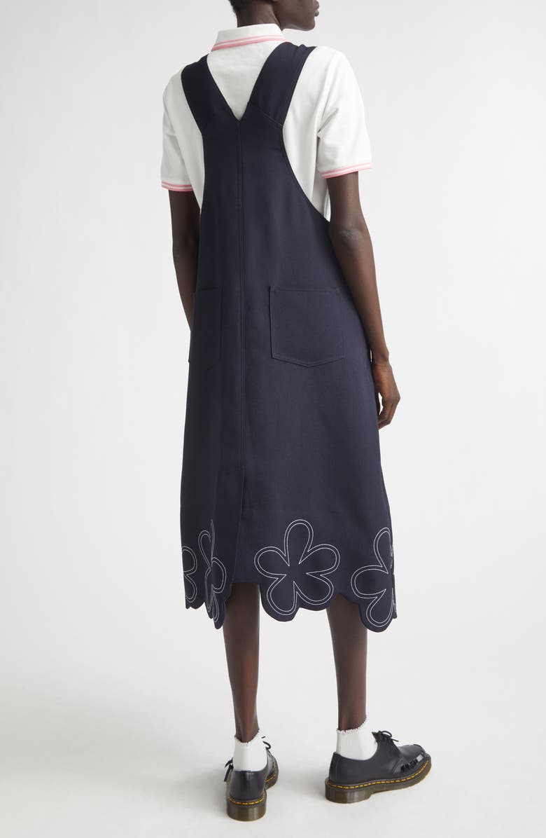 Comme des Garçons Girl Embroidered Daisy Hem Overalls Dress, Alternate, color, Navy