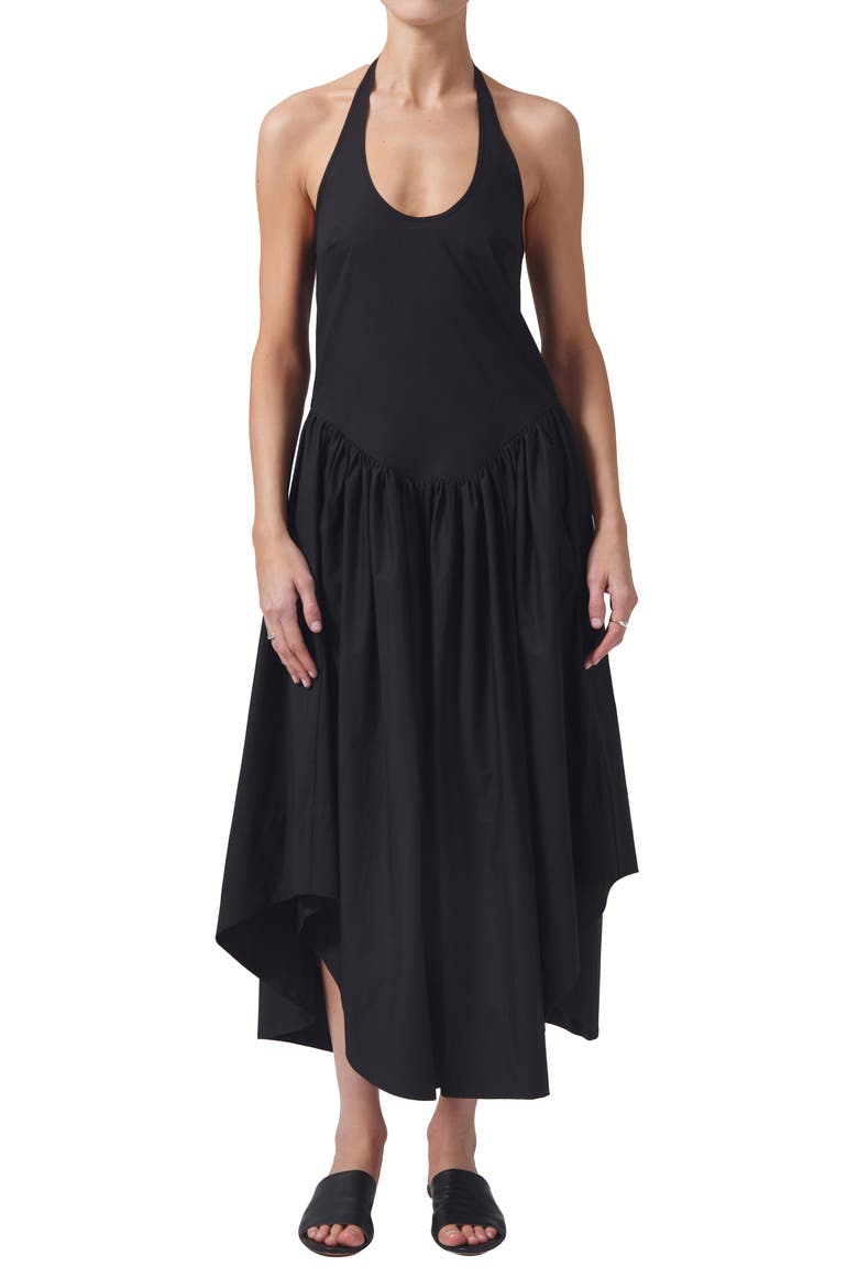 Poppi Handkerchief Hem Cotton Halter Dress, Main, color, BLACK