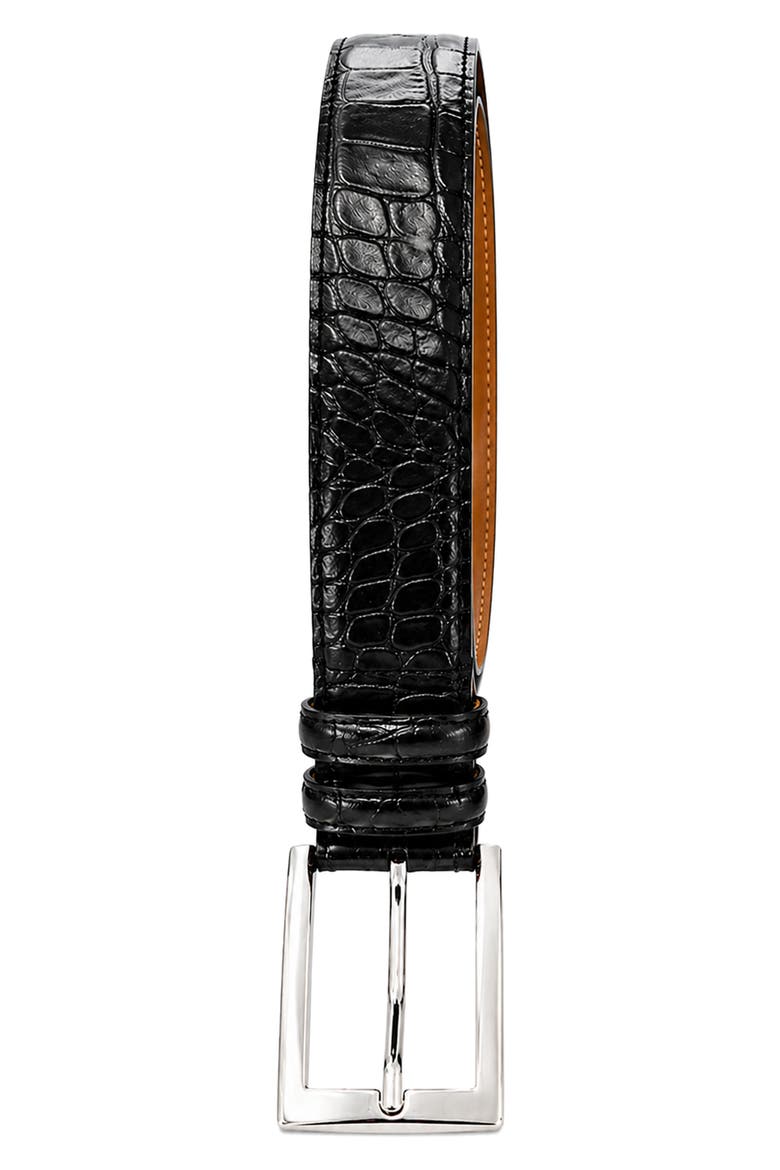 Croc Embossed Leather Belt, Main, color, BLACK