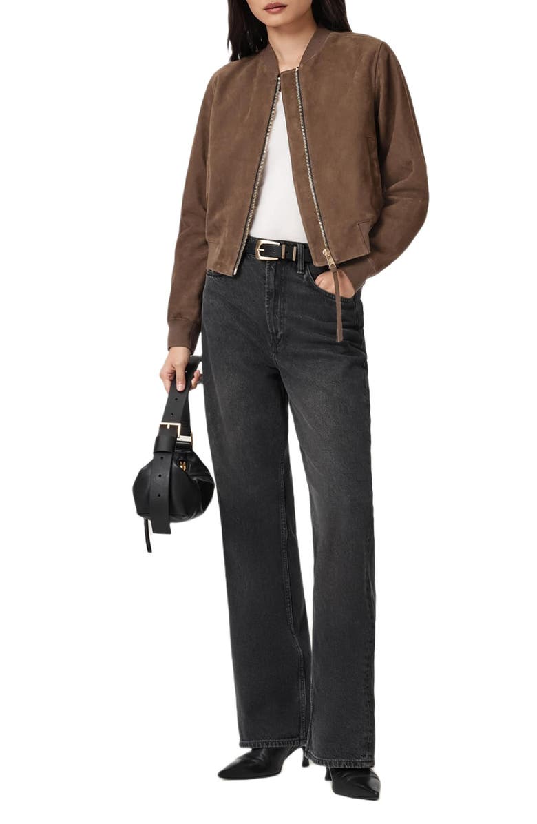 AllSaints Orten Suede Bomber Jacket, Alternate, color, Mocha Brown