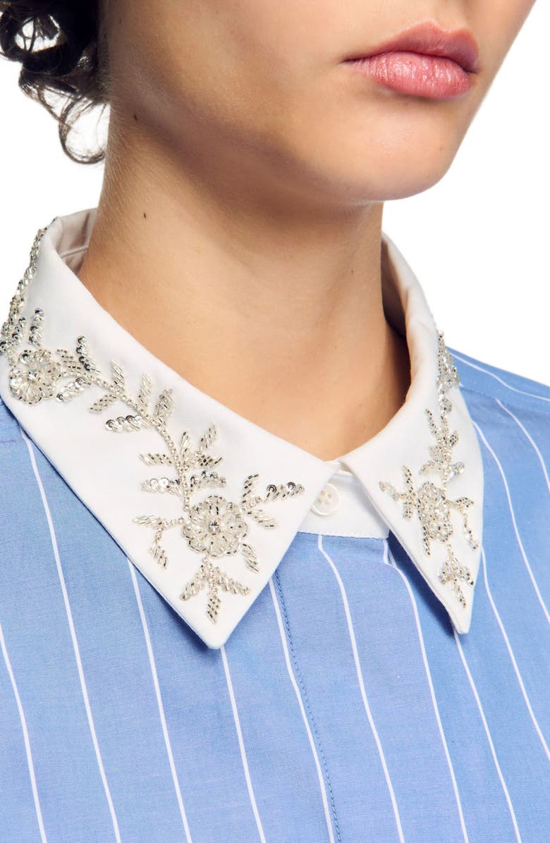 SANDRO Striped cropped shirt with rhinestone, Alternate, color, 