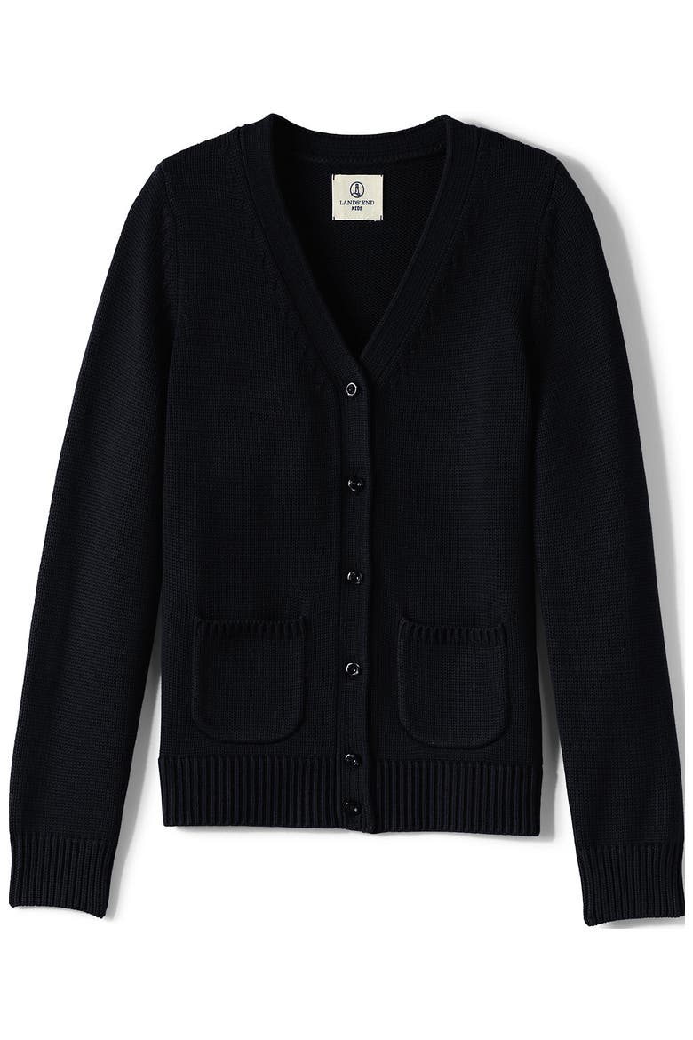 School Uniform Girls Cotton Modal Button Front Cardigan Sweater, Alternate, color, Black