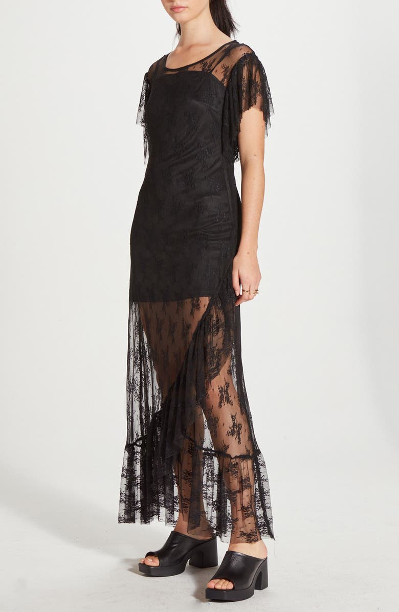 WISHLIST Sheer Lace Maxi Dress, Main, color, 