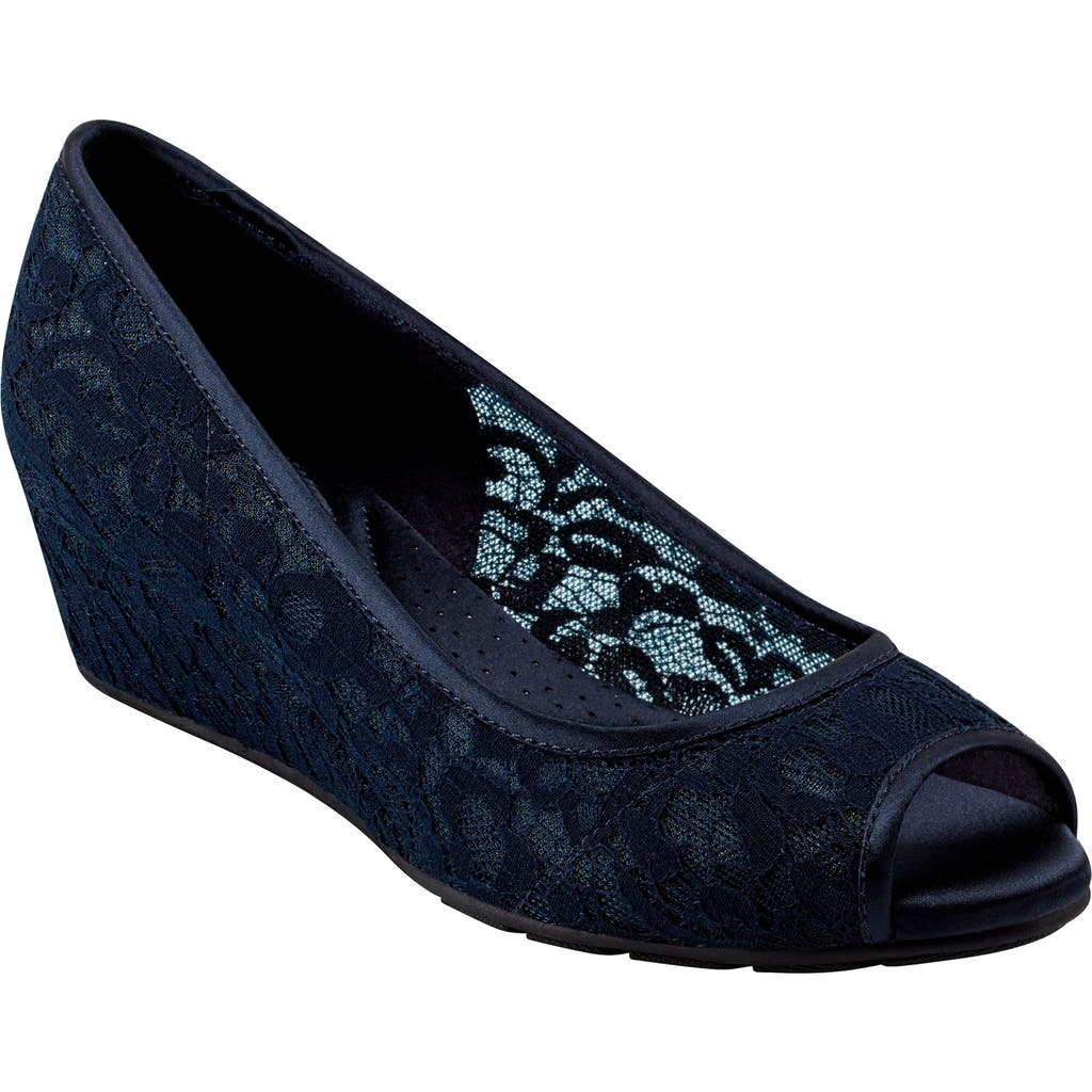 Bandolino Candras Peep Toe Wedge Pump in Dark Blue  product