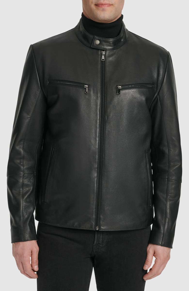Cole Haan Leather Moto Jacket, Main, color, 