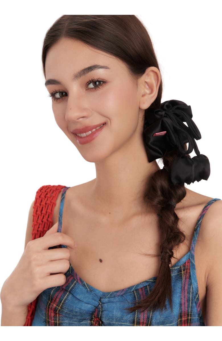 OLAH Tulip Silk Hair Tie Scrunchie, Alternate, color, Black