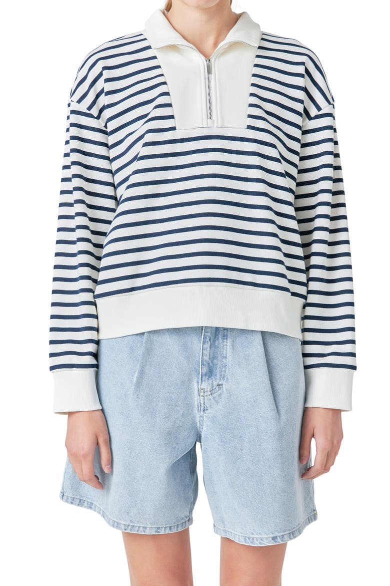 Stripe Terry Cloth Pullover, Alternate, color, WHITE/ NAVY