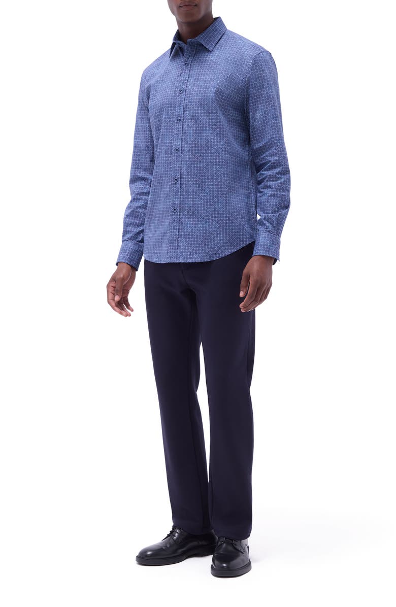 Bugatchi Julian Shaped Fit Stretch Cotton Button-Up Shirt, Alternate, color, Indigo