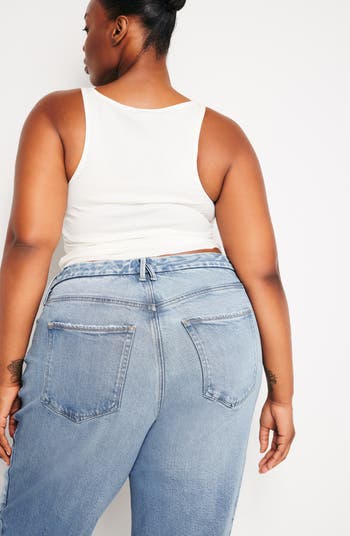 High Waist Cuff Straight Leg Jeans