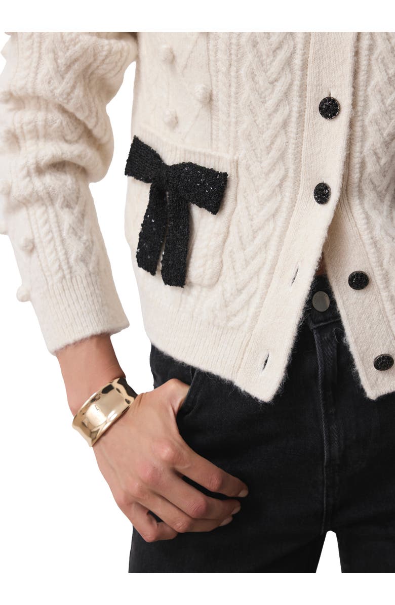 MINT VELVET Bow Detail Wool Blend Cardigan, Alternate, color, Cream