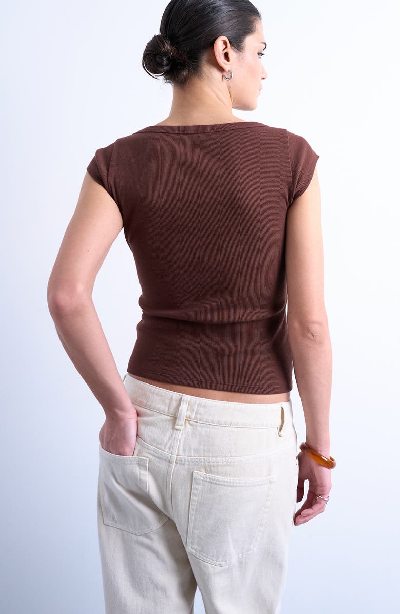 Topshop Square Neck Cap Sleeve Stretch Cotton Rib Top, Alternate, color,