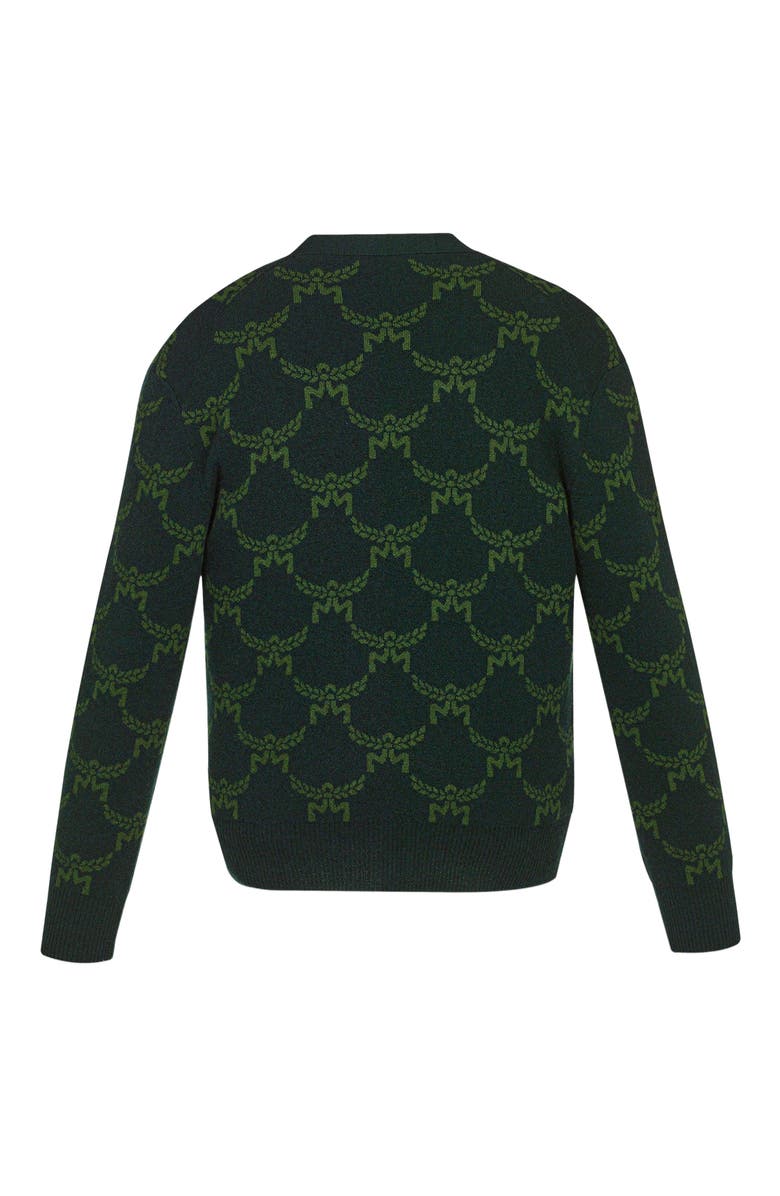 MCM Lauretos Cardigan in Wool and Recycled Cashmere, Alternate, color, Forest Green