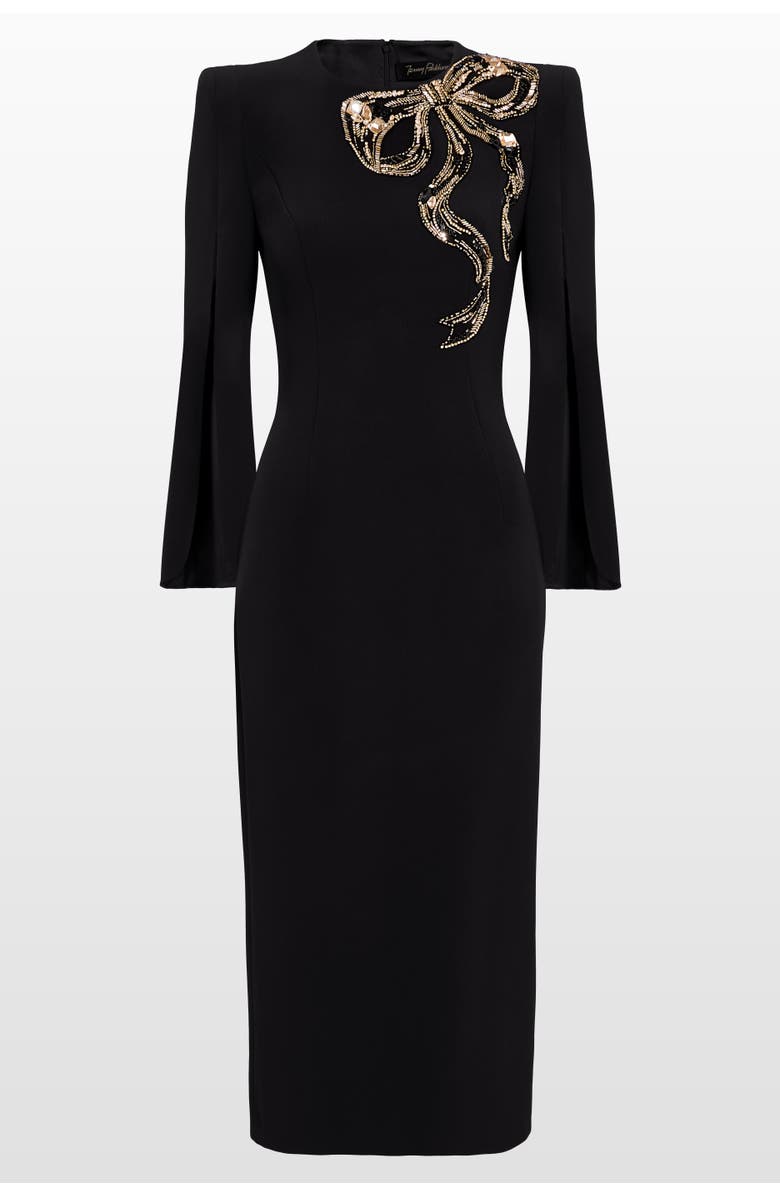 Jenny Packham Love Bow Split-sleeve Midi Dress, Main, color, Liquorice