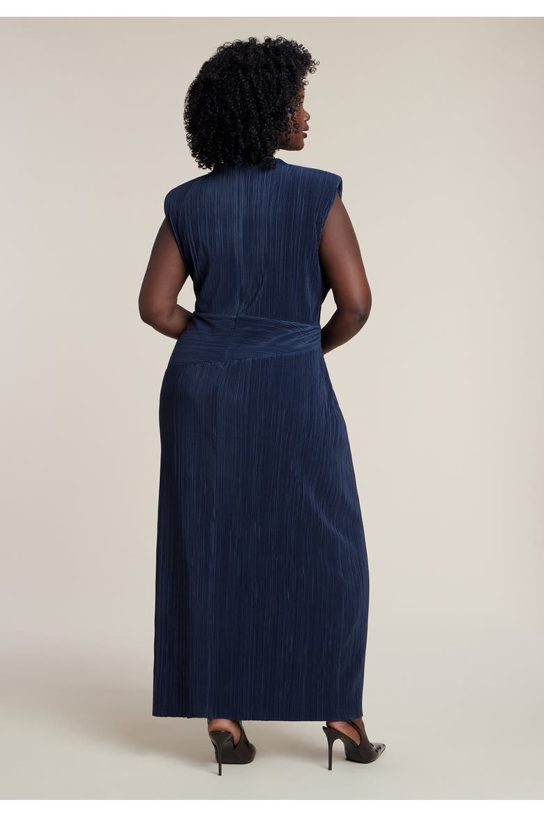 Draped Bodice Plisse Maxi Dress, Alternate, color, DARK NAVY