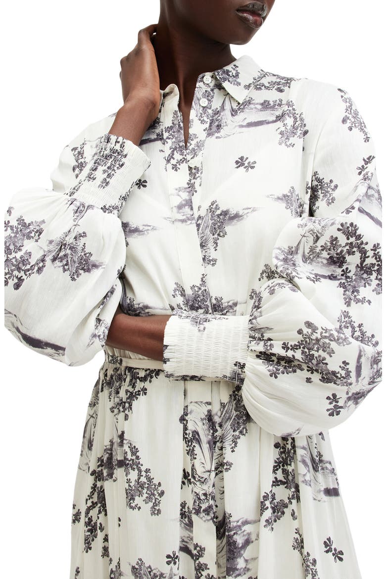 Skye Floral Long Sleeve Linen & Silk Midi Shirtdress, Alternate, color, MARIA OFF WHITE