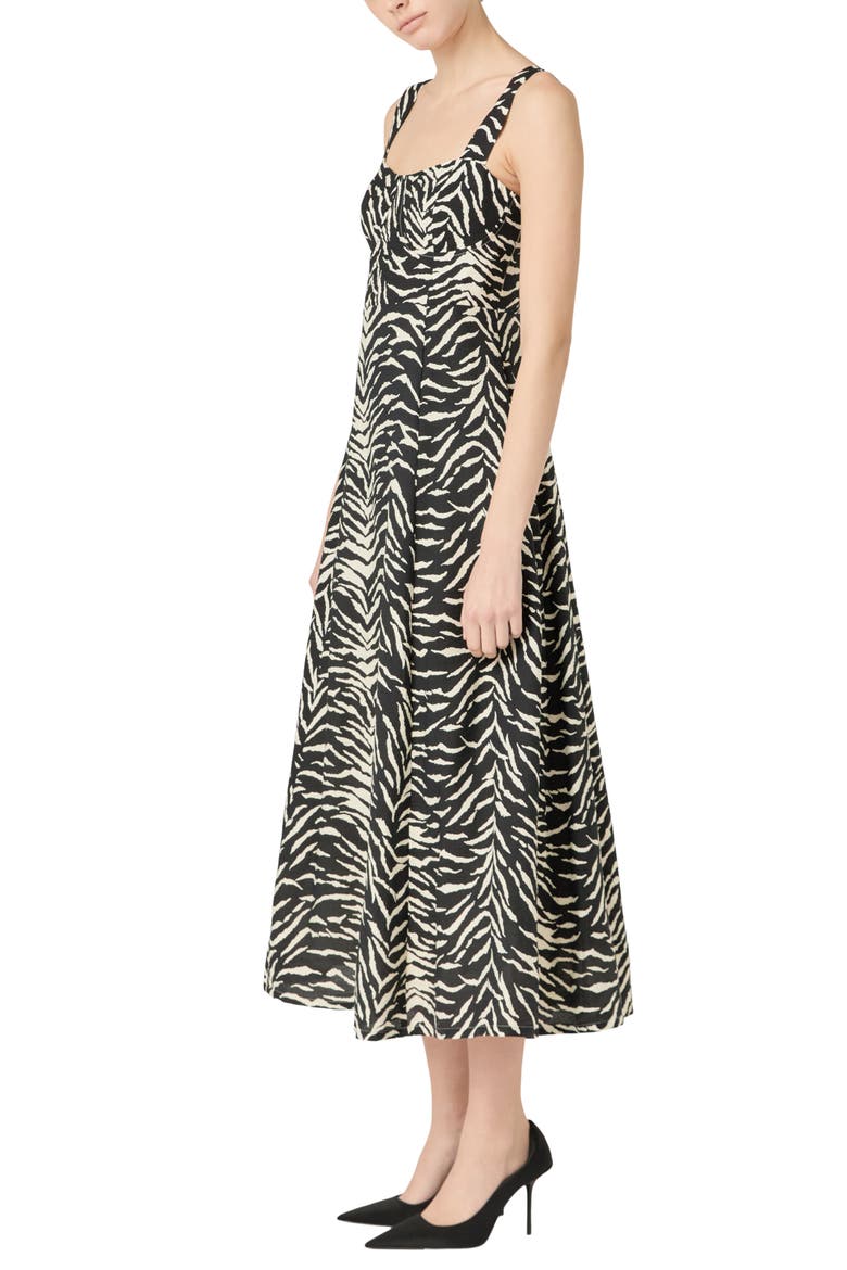 Animal Print Corset Bodice Cotton Dress, Alternate, color, BLACK/ IVORY