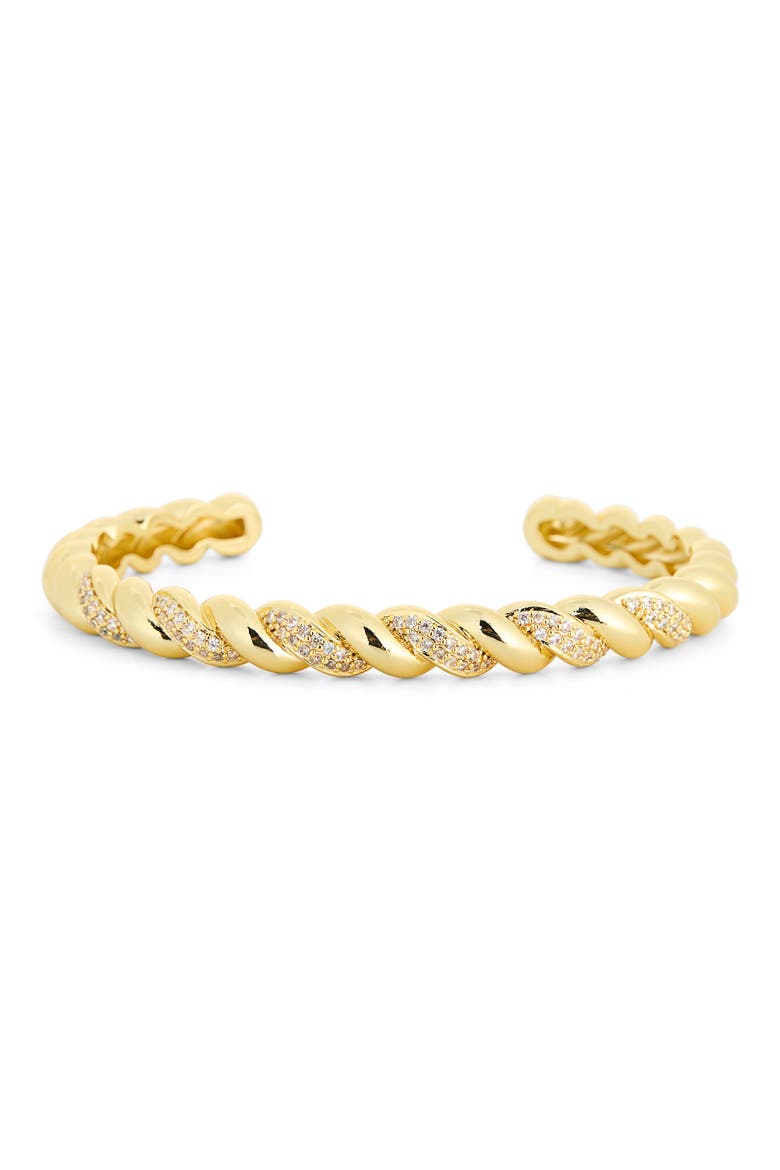 Cubic Zirconia Twist Rope Cuff Bracelet, Main, color, CLEAR- GOLD