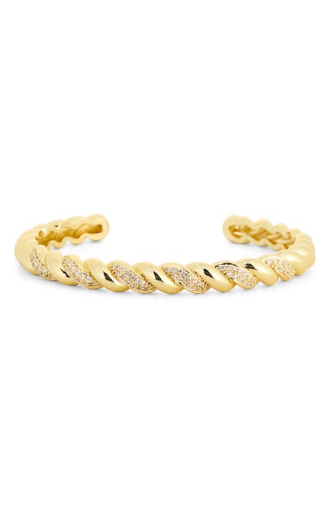 Cubic Zirconia Twist Rope Cuff Bracelet