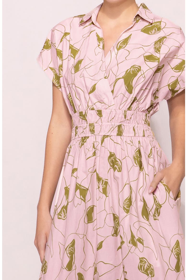 Short Sleeve Poplin Tiered Midi Dress, Alternate, color, LIGHT PINK OLIVE PRINT