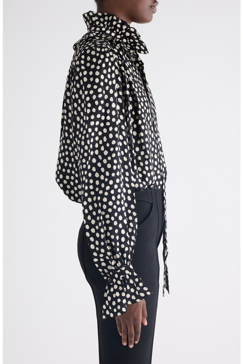 Polka Dot Jacquard Organic Silk Crêpe de Chine Shirt, Alternate, color, BEIGE - BLACK