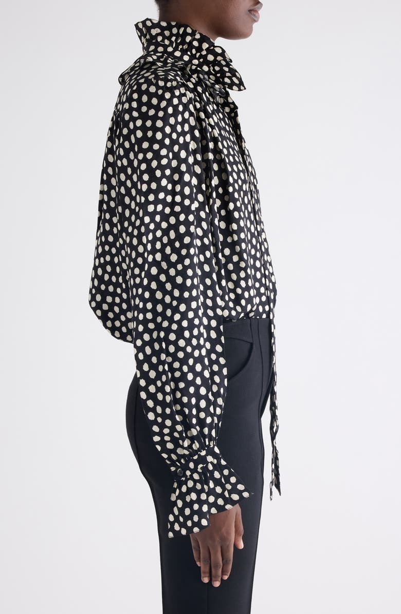 Chloé Polka Dot Jacquard Organic Silk Crêpe de Chine Shirt, Alternate, color, Beige - Black