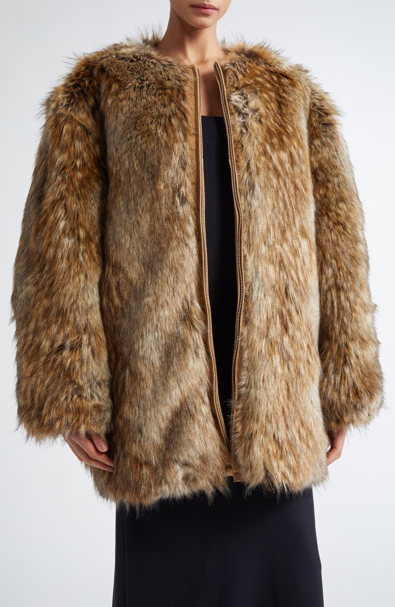 MM6 Maison Margiela Reversible Cotton Gabardine & Faux Fur Jacket, Alternate, color, Ocre
