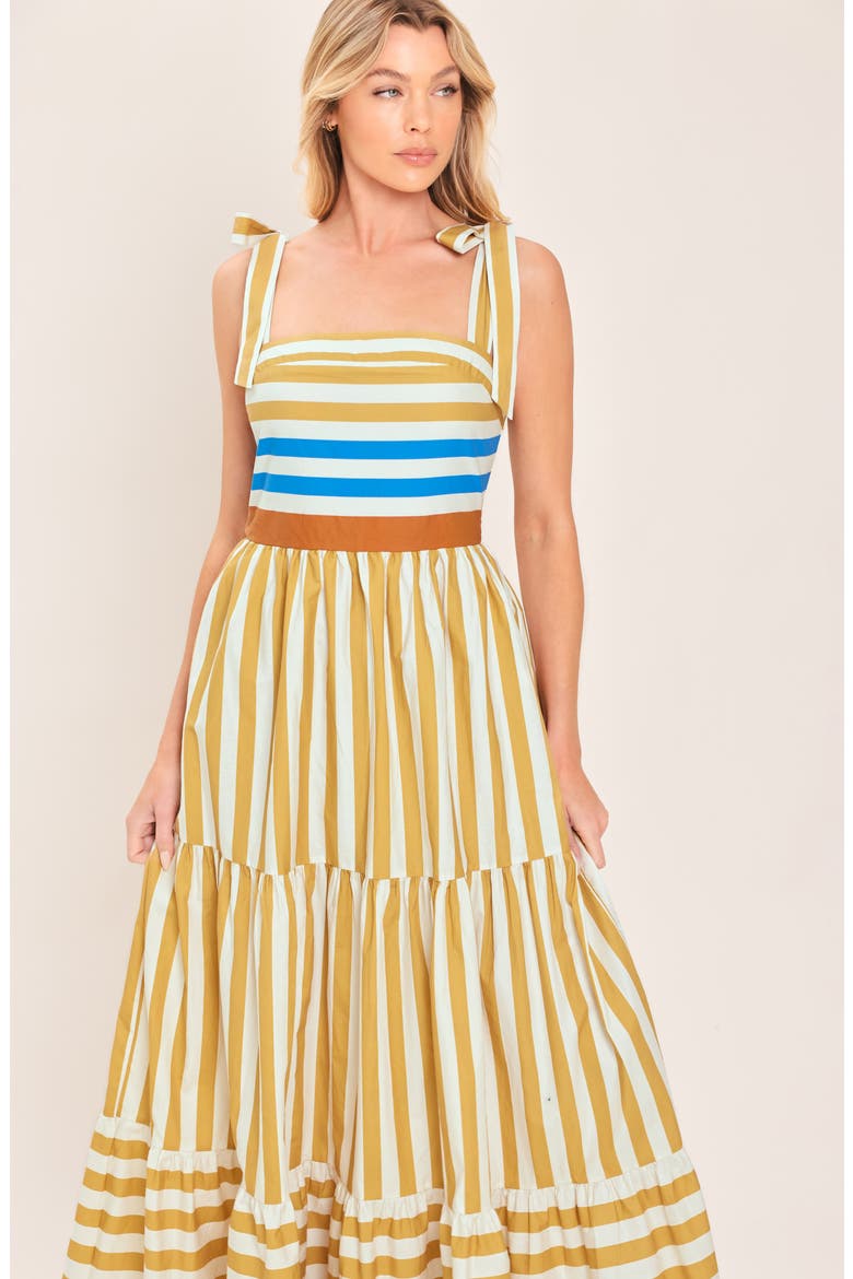 Stripe Tiered Cotton Maxi Sundress, Alternate, color, BEIGE/ MULTI