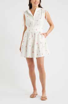 Floral Embroidered Sleeveless Cotton Gauze Dress