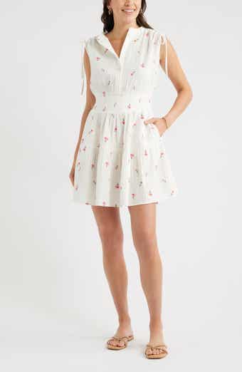 Floral Embroidered Sleeveless Cotton Gauze Dress