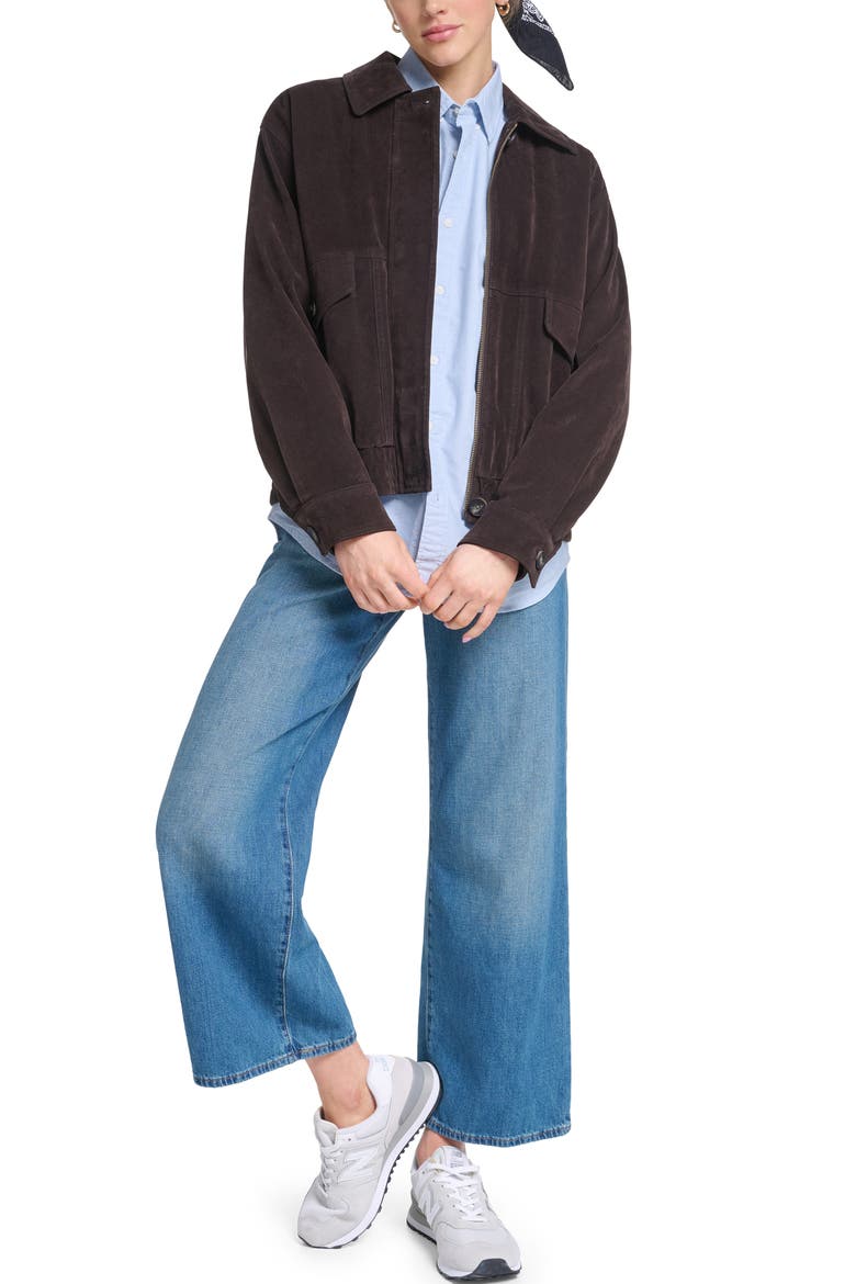 Relaxed Fit Faux Suede Dad Bomber Jacket, Alternate, color, JAVA
