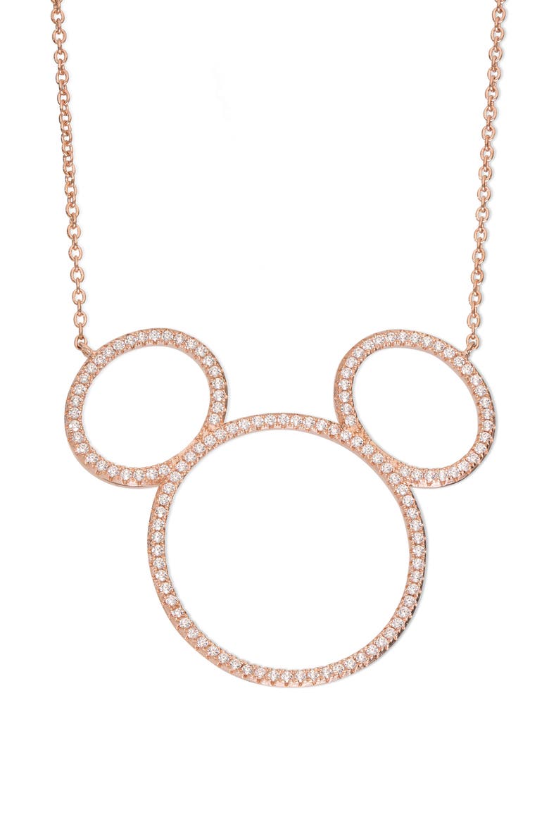 Mickey Mouse Open Silhouette Rose Gold & Crystal Pendant Necklace, Main, color, CRYSTAL/ ROSE GOLD