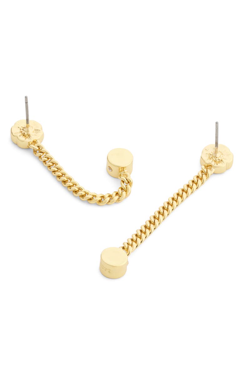 COACH Tea Rose Front/Back Earrings, Alternate, color, Shiny Gold