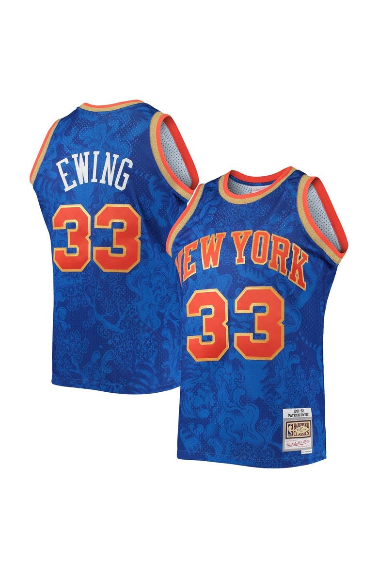 Men's Mitchell & Ness Patrick Ewing Blue New York Knicks Hardwood Classics 1991-92 Lunar New Year Swingman Jersey, Alternate, color, Blue