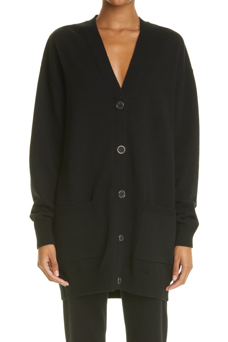 Spike Logo Wool & Cashmere Cardigan, Main, color, BLACK