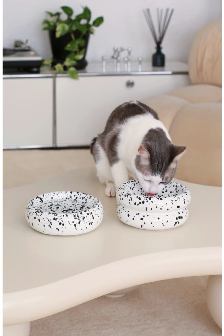 Ink Elevated Halo Cat Bowl, Alternate, color, WHITE WITH BLACK INK SPLATTER