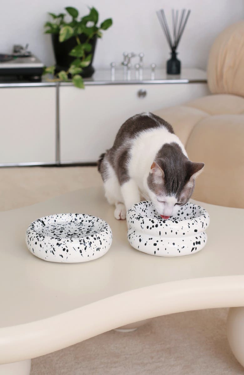 Catenary Ink Elevated Halo Cat Bowl, Alternate, color, White With Black Ink Splatter