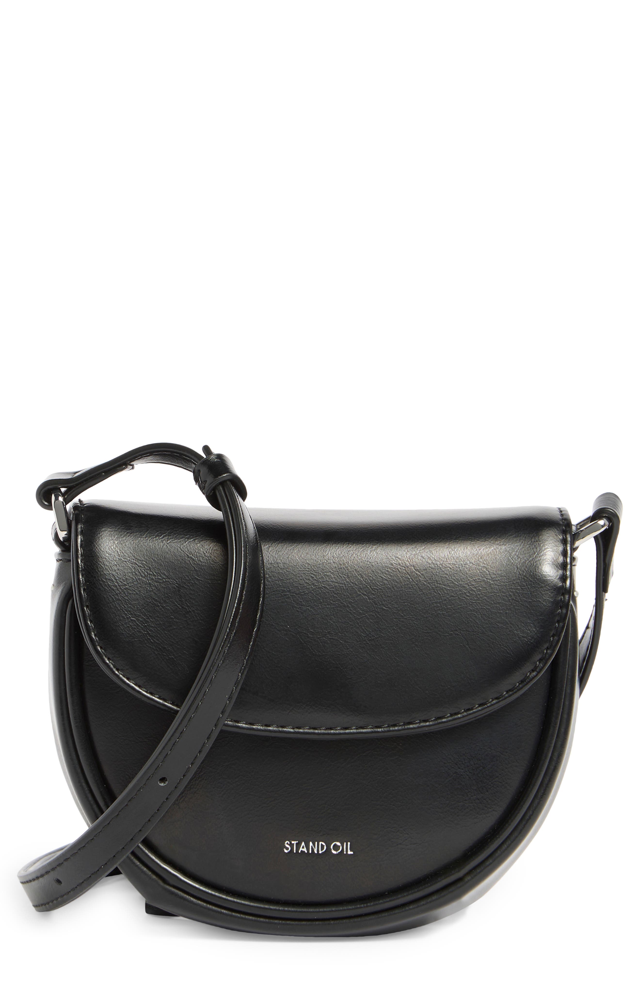 Stand Oil Mino Faux Leather Crossbody Bag in Black 