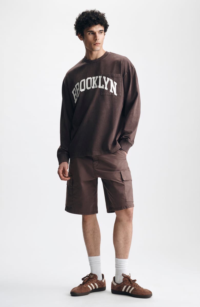 Brooklyn Industries Loose Fit Collegiate Logo Cotton Graphic Long Sleeve T-Shirt, Alternate, color, French Roast
