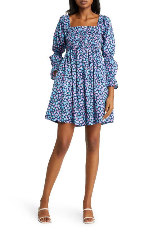 Beyonca Spot Print Smocked Cotton Babydoll Dress