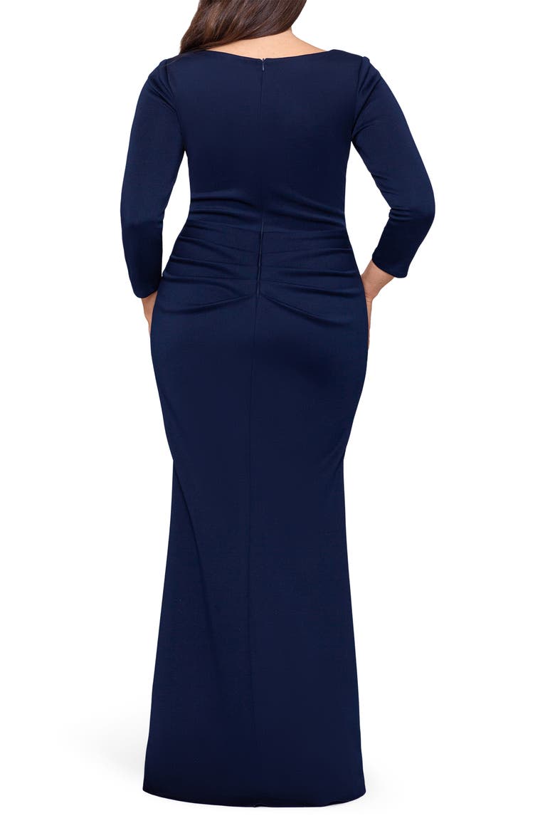 Cutout Wrap Skirt Long Sleeve Scuba Crepe Gown, Alternate, color, MIDNIGHT