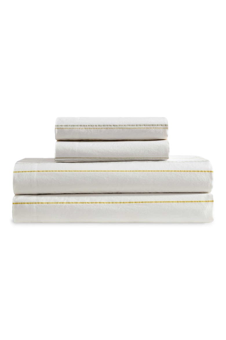 Pinstripes 200 Thread Count Cotton Percale Sheet Set, Main, color, LIGHT / MEDIUM YELLOW