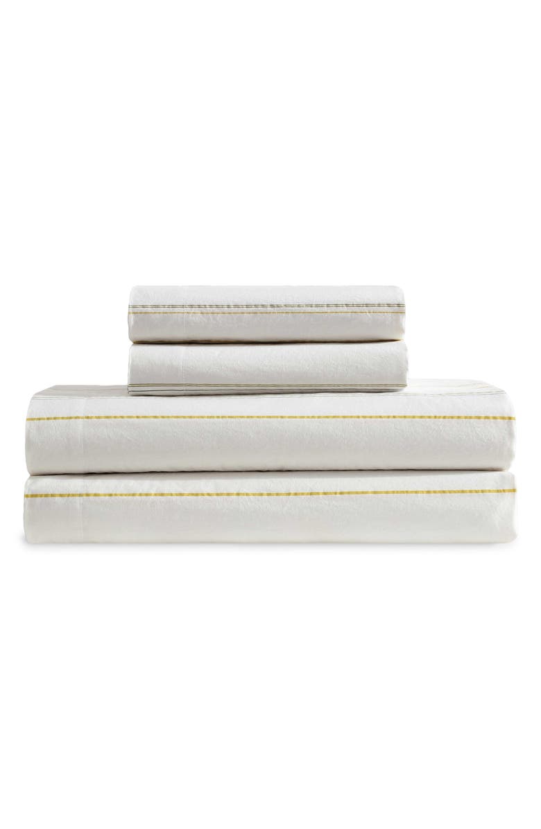 Calvin Klein Pinstripes 200 Thread Count Cotton Percale Sheet Set, Main, color, Light / Medium Yellow