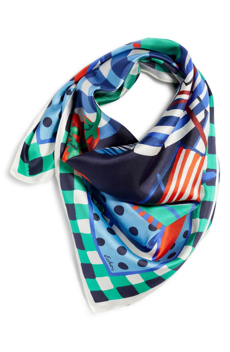 Echo Beach Picnic Silk Square Scarf, Main, color, Ultramarine