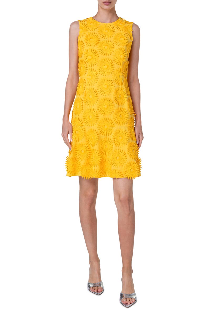 Akris punto Hello Sunshine Embroidered Floral Appliqué Cotton Sheath Dress, Main, color,
