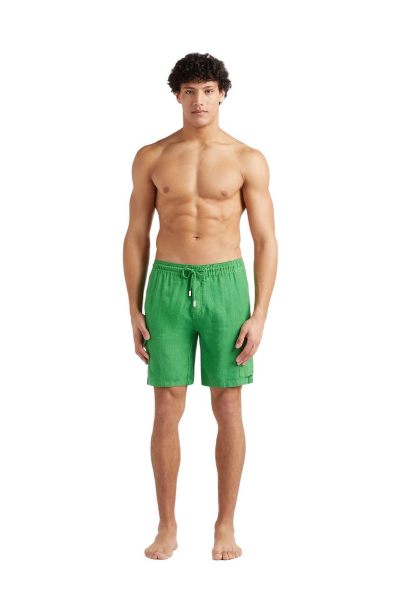 Vilebrequin Men's Solid Linen Bermuda Short, Main, color, Jungle