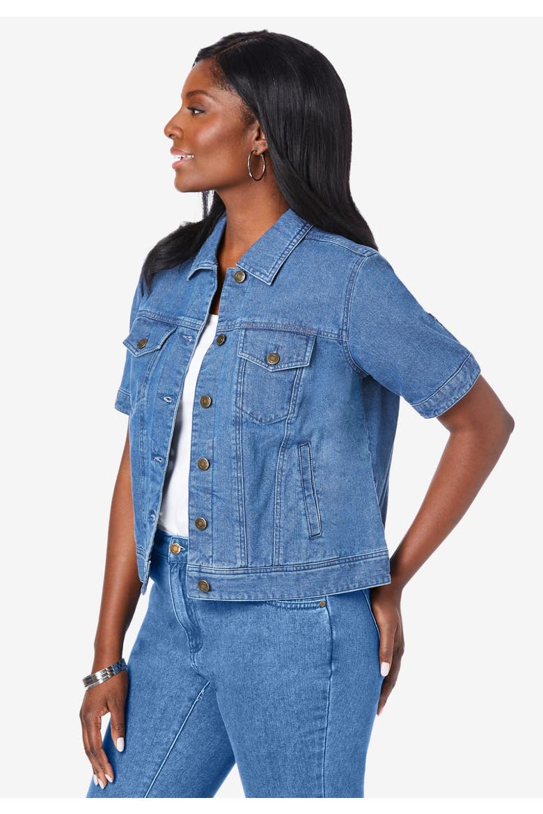 Short Sleeve Denim Jacket, Alternate, color, KELLY GREEN