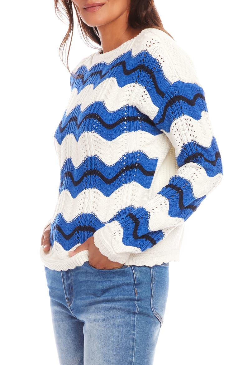 Zigzag Pointelle Stitch Cotton Blend Sweater, Alternate, color, WHITE/ BLUE