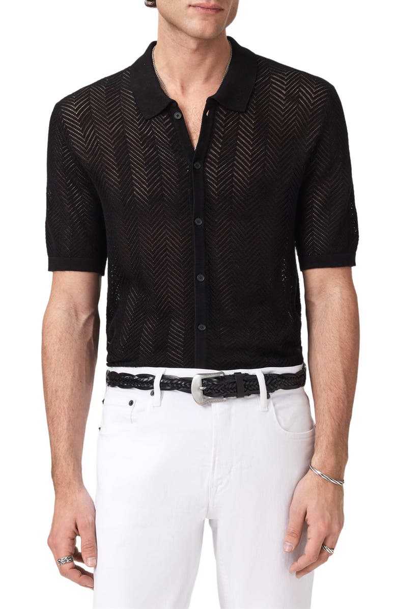 John Varvatos Ginsberg Herringbone Cotton Blend Sweater, Main, color, Black