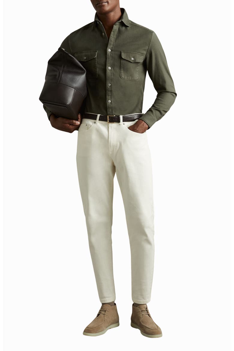 Caparazzo Brushed Stretch Cotton Button-Up Shirt, Alternate, color, KHAKI GREEN
